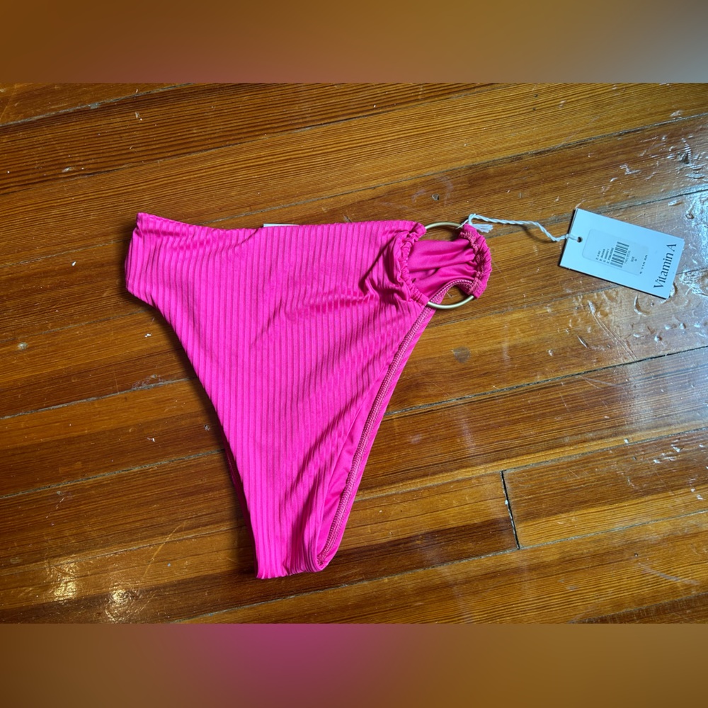NWT vitamin A Pink High-Waisted ribbed Bikini Bottom, hot pink
